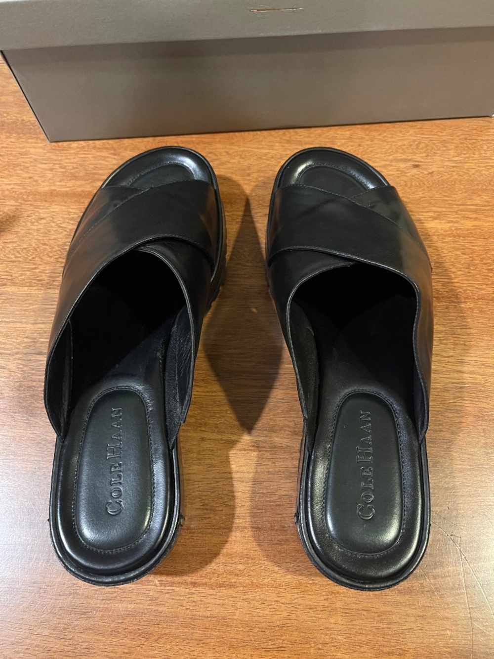 NEW Vintage Cole Haan Black Leather Criss-Cross Platform Sandals Women's 6.5 - Picture 8 of 15